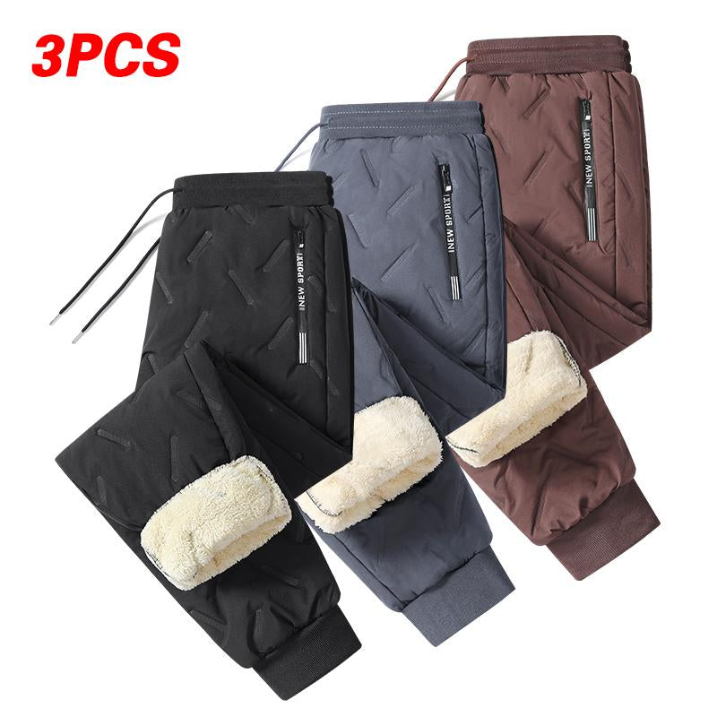 Men'S 3-Pack Fleece-Lined Snow Pants with Drawstring Waistband for Winter Sports & Casual Wear Warm Cozy Versatile Menswear Trouser