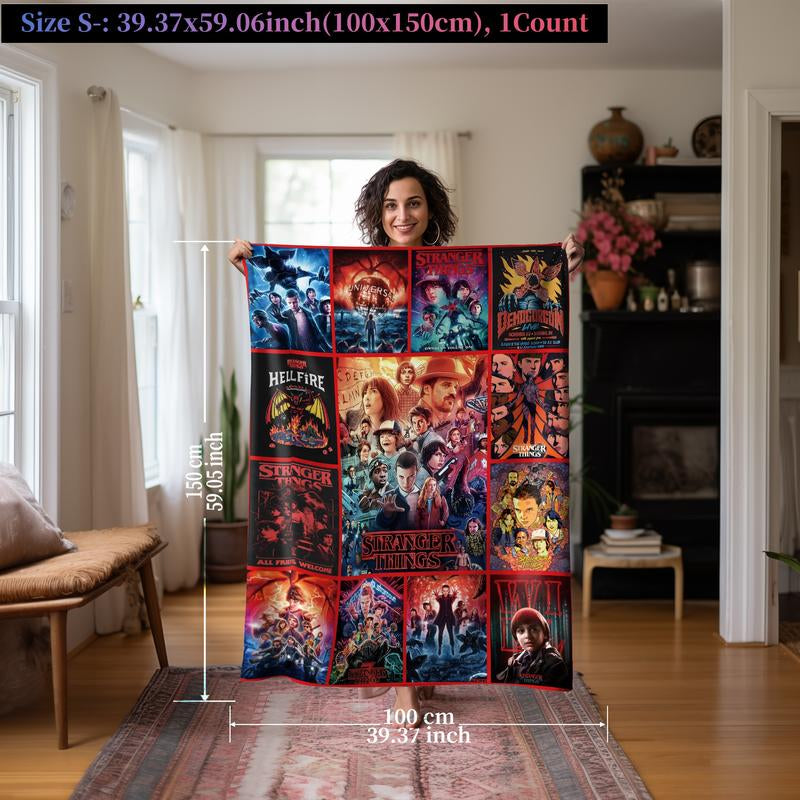 Stranger Things Theme Throw Blanket, Bold Poster-Style Artwork, Vivid Sci-Fi Energy, Soft and Cozy, Perfect for Sofa Bed or Décor, Heartwarming Blanket Gift