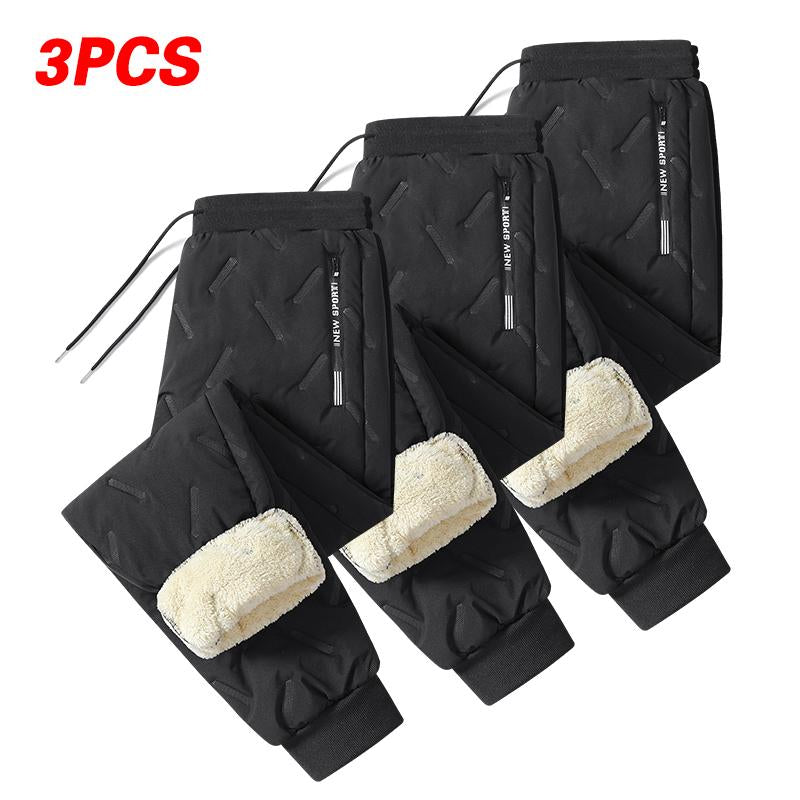 Men'S 3-Pack Fleece-Lined Snow Pants with Drawstring Waistband for Winter Sports & Casual Wear Warm Cozy Versatile Menswear Trouser