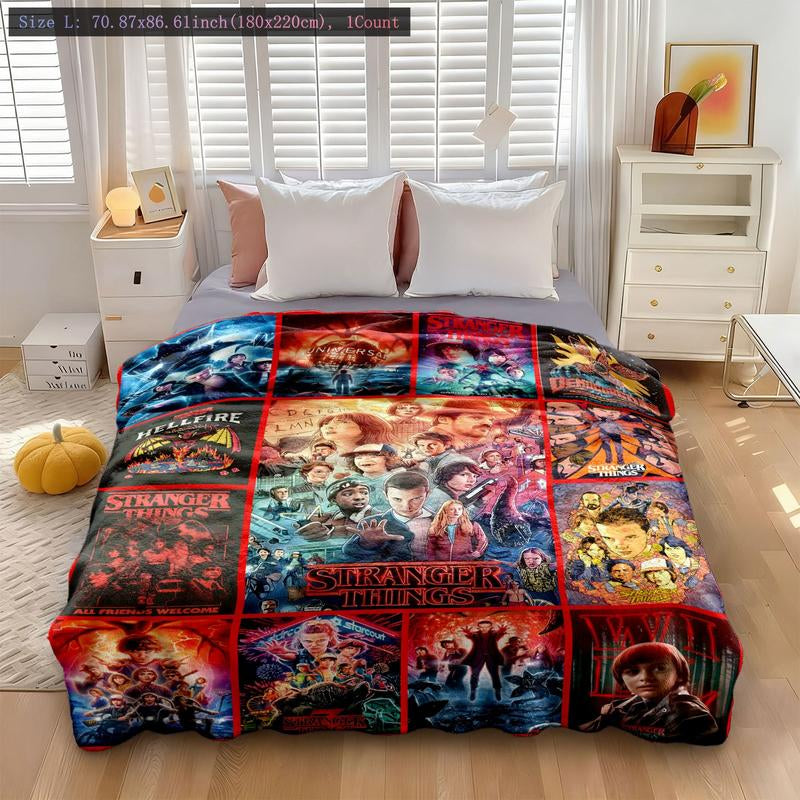 Stranger Things Theme Throw Blanket, Bold Poster-Style Artwork, Vivid Sci-Fi Energy, Soft and Cozy, Perfect for Sofa Bed or Décor, Heartwarming Blanket Gift