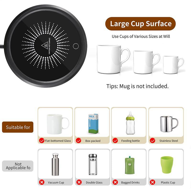 Intelligent Automatic Coffee Cup Heating Pad 55°C Constant Temperature Heater Coffee Milk Tea Beverage Heating Warmer Coaster Constant Temperature Cup Multifunctional Heat Preservation Coaster Stainless Steel Measuring Pitcher with Lid Tableware Black