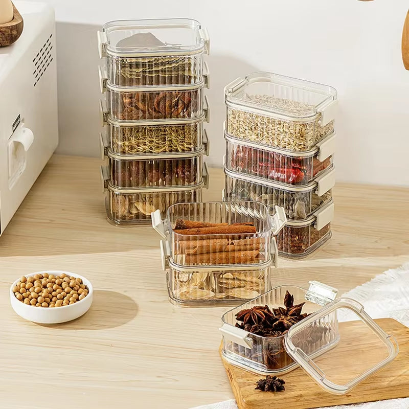 Household Stackable Food Sealing Jar Multi-Layered Seasoning Storage Box Portable All-In-One Kitchen Spices Beans Storage Jar