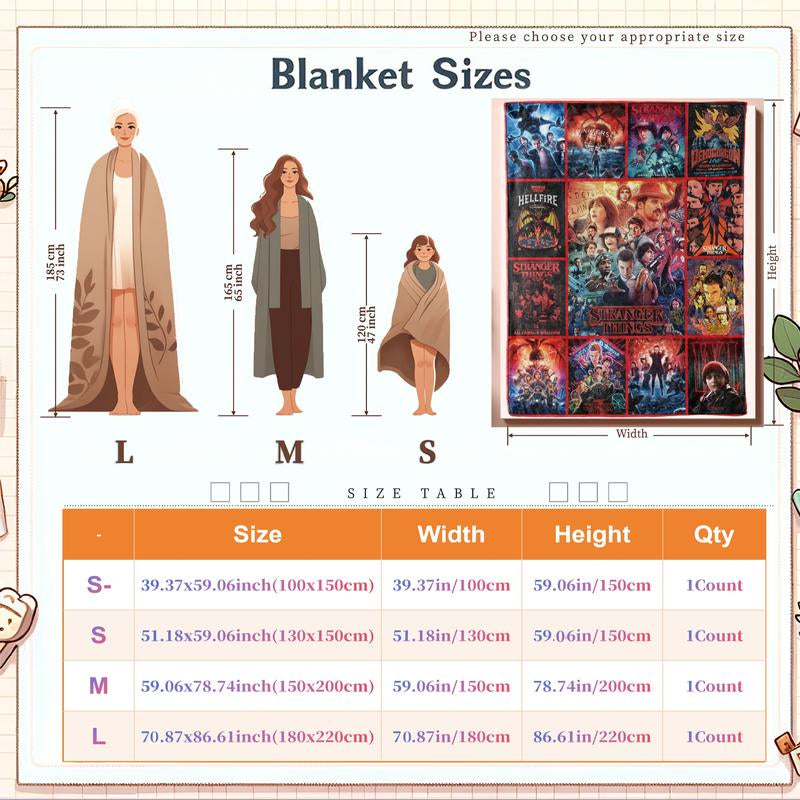 Stranger Things Theme Throw Blanket, Bold Poster-Style Artwork, Vivid Sci-Fi Energy, Soft and Cozy, Perfect for Sofa Bed or Décor, Heartwarming Blanket Gift