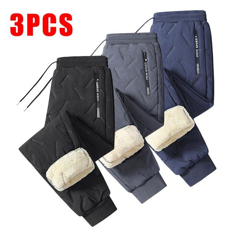 Men'S 3-Pack Fleece-Lined Snow Pants with Drawstring Waistband for Winter Sports & Casual Wear Warm Cozy Versatile Menswear Trouser