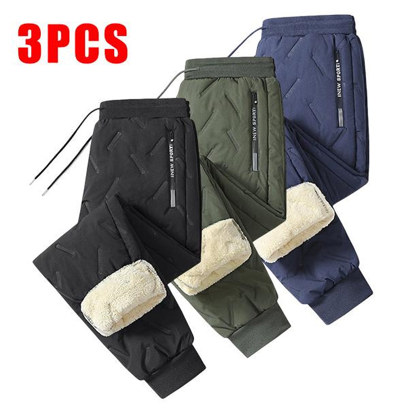 Men'S 3-Pack Fleece-Lined Snow Pants with Drawstring Waistband for Winter Sports & Casual Wear Warm Cozy Versatile Menswear Trouser