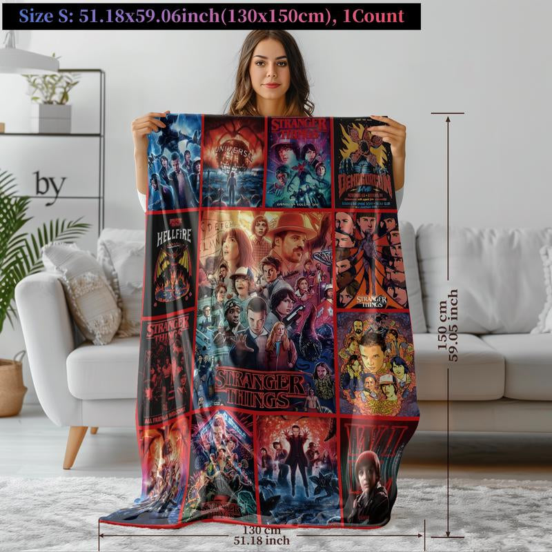 Stranger Things Theme Throw Blanket, Bold Poster-Style Artwork, Vivid Sci-Fi Energy, Soft and Cozy, Perfect for Sofa Bed or Décor, Heartwarming Blanket Gift