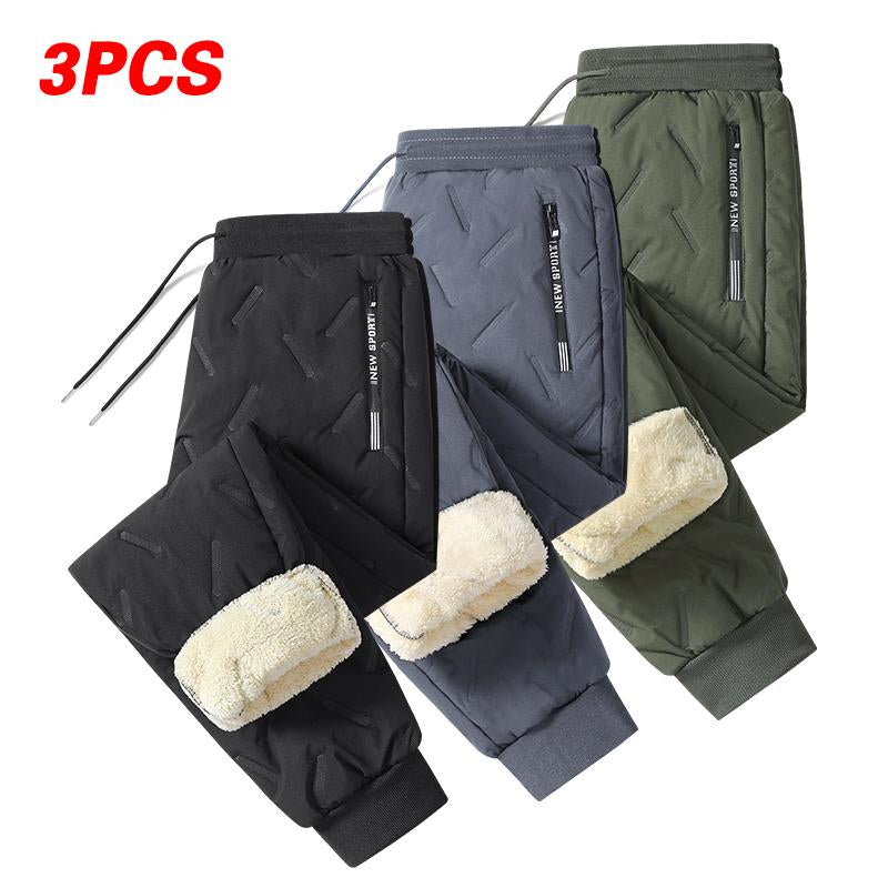 Men'S 3-Pack Fleece-Lined Snow Pants with Drawstring Waistband for Winter Sports & Casual Wear Warm Cozy Versatile Menswear Trouser