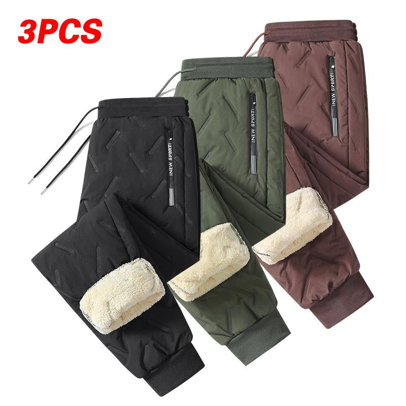Men'S 3-Pack Fleece-Lined Snow Pants with Drawstring Waistband for Winter Sports & Casual Wear Warm Cozy Versatile Menswear Trouser