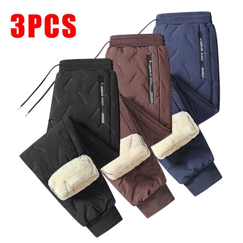 Men'S 3-Pack Fleece-Lined Snow Pants with Drawstring Waistband for Winter Sports & Casual Wear Warm Cozy Versatile Menswear Trouser