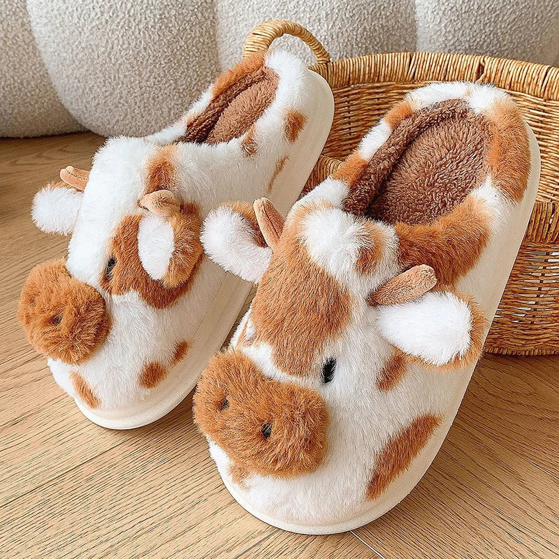 🐄❄️ Women’s Winter Warm Cartoon Cow Slippers – Suavidad, estilo y diversión para tus pies