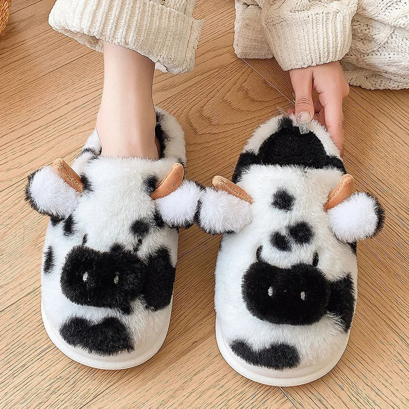 🐄❄️ Women’s Winter Warm Cartoon Cow Slippers – Suavidad, estilo y diversión para tus pies