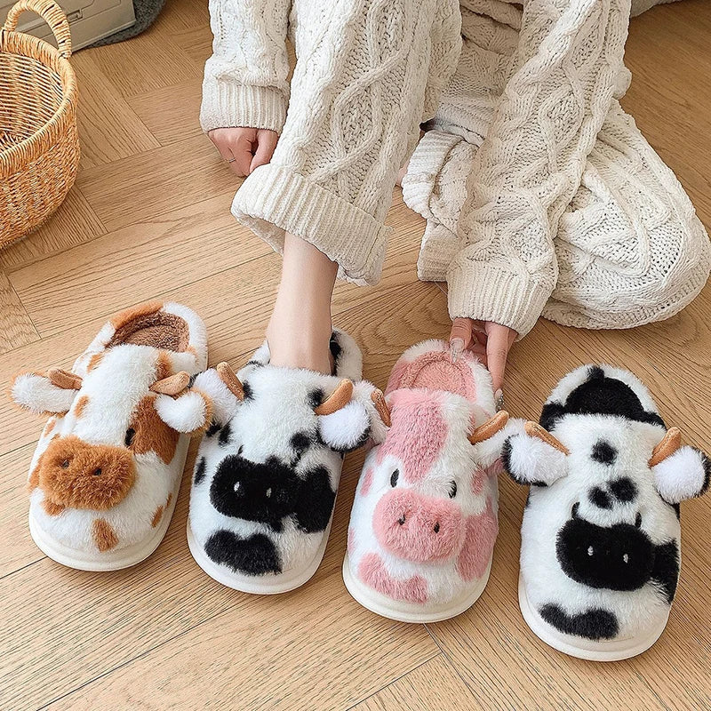 🐄❄️ Women’s Winter Warm Cartoon Cow Slippers – Suavidad, estilo y diversión para tus pies