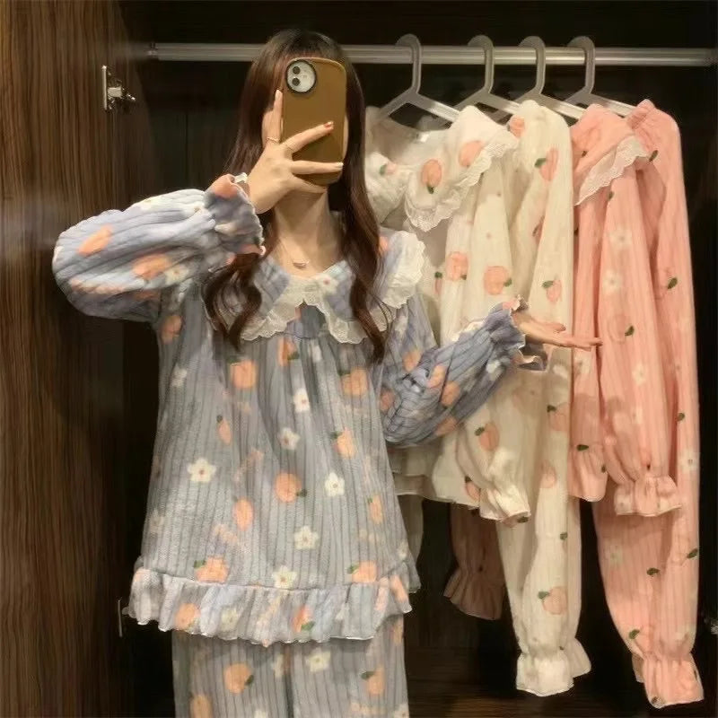🍑❄️ Korean Peach Flannel Pajama Set – Dulzura, calidez y estilo para tus noches de invierno