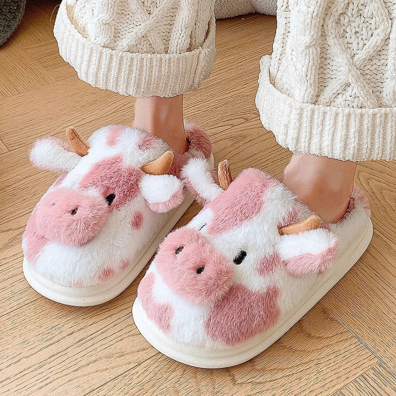 🐄❄️ Women’s Winter Warm Cartoon Cow Slippers – Suavidad, estilo y diversión para tus pies