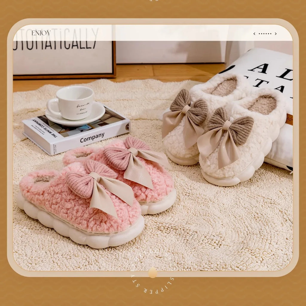 🎀❄️ Winter Plush Bow Slippers – Calidez, suavidad y encanto para tus días en casa