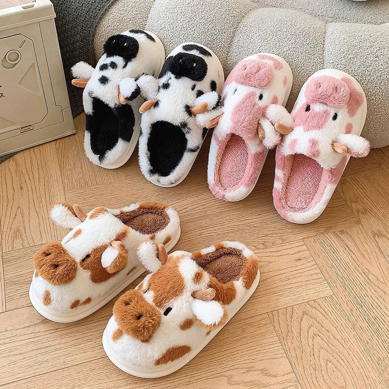 🐄❄️ Women’s Winter Warm Cartoon Cow Slippers – Suavidad, estilo y diversión para tus pies