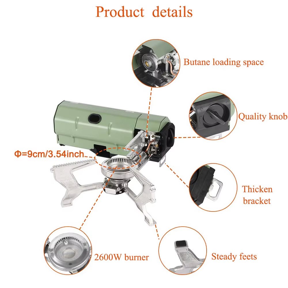 2600W Portable Gas Stove Folding Camping Stove Outdoor Hiking BBQ Travel Cooking Grill Cassette Burner