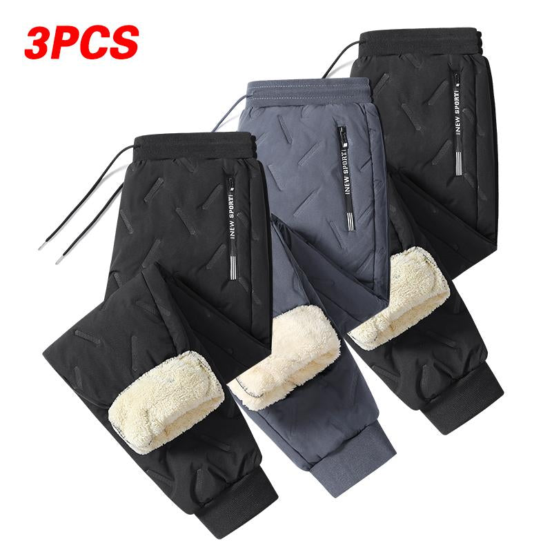 Men'S 3-Pack Fleece-Lined Snow Pants with Drawstring Waistband for Winter Sports & Casual Wear Warm Cozy Versatile Menswear Trouser