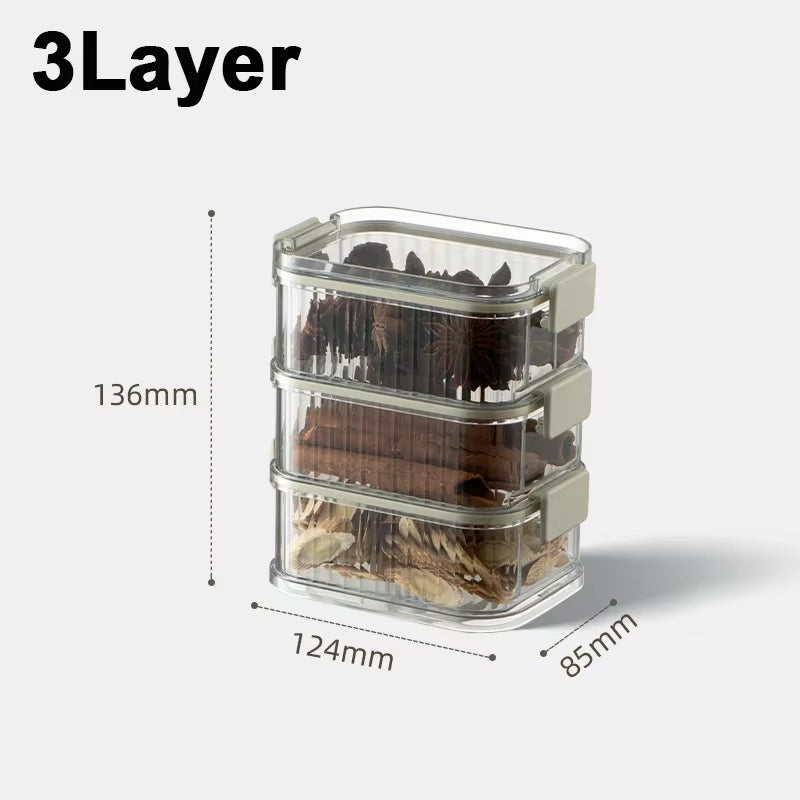 Household Stackable Food Sealing Jar Multi-Layered Seasoning Storage Box Portable All-In-One Kitchen Spices Beans Storage Jar